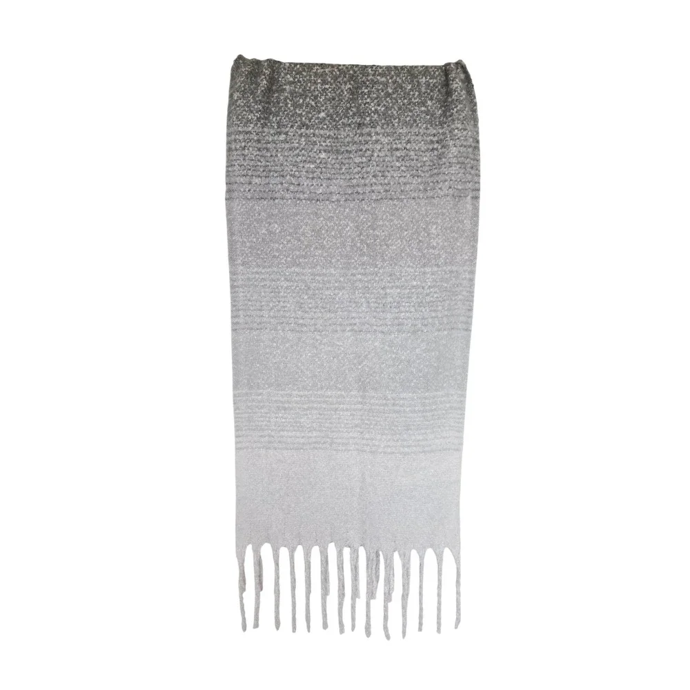 Mer Sea Gray Fuzzy Fringe Blanket Scarf Wrap Cozy Coastal Minimalist Skandi